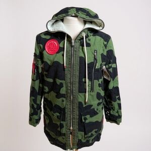 Once We Were Warriors Unisex Camo Military Parka Hooded Jacket New With Tags